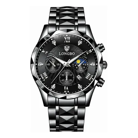 Relógio Masculino Longbo Luxo Aço Inox Quartz 30m Presente Preto