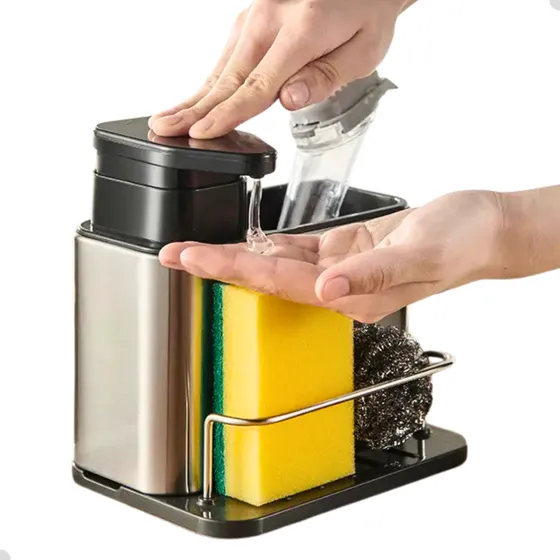 Organizador Dispenser Detergente Esponja Bucha Inox Dosador Cor Porta Detergente Esponja Bucha Inox