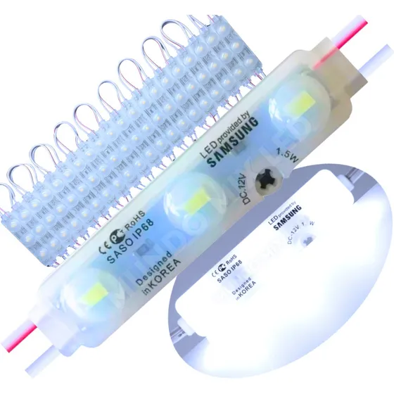 200pçs Módulo Led Coreano 5830 1,5w 12v Com Lente 180º Ip68 Luz Branco Frio 8000k