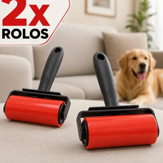 Kit 2 Rolo Tira Pelos Adesivo Lavável Reutilizável Roupa Sofá Pet Cachorro Gato Rolinho Removedor Pa
