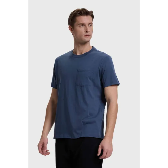 Polera Hombre Básica Con Bolsillo Azul