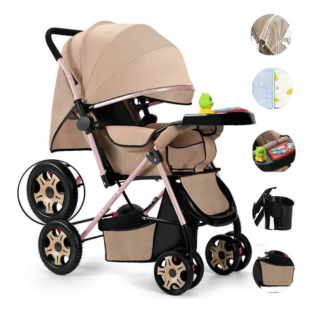 Carrinho De Bebê Compact Reversível Dobrável Mosquiteiro Cáqui