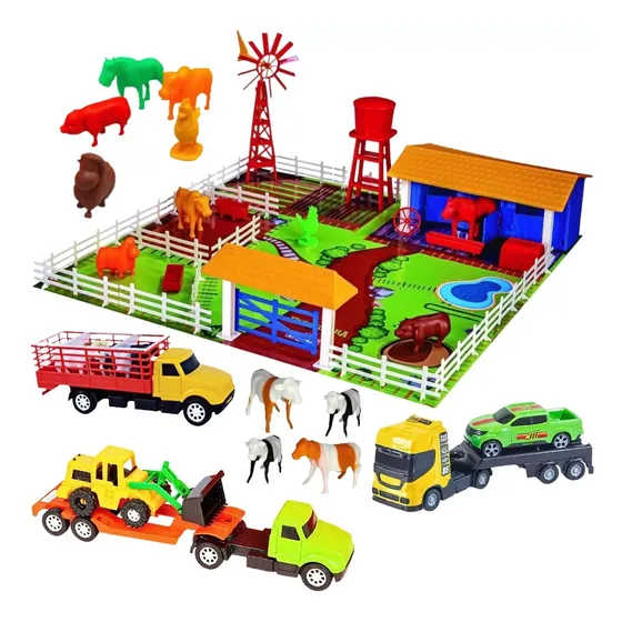 Kit Fazendinha C/ Animais + Carrinhos Brinquedo Infantil