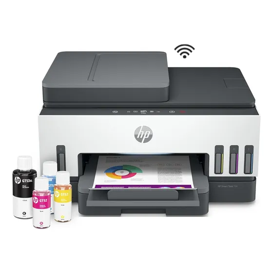 Impressora Multifuncional HP Smart Tank 794 Colorida 1 host USB; USB 2.0 de alta velocidade; Wi-Fi; Bluetooth LE; Ethernet; Fax - 100 até 240 VCA