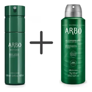 Kit Arbo Botanic Desodorante Body Spray 100ml + Desodorante Antitranspirante Aerossol Arbo 75g/125ml Kit Arbo Botanic Desodorante Body Spray 100ml + Desodorante Antitranspirante Aerossol Arbo 75g/125ml