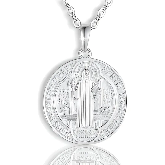 Colgante San Benito Maciza De Plata 980 + Cadena