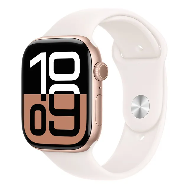 Apple Watch Series 10 GPS • Caja de aluminio color oro rosa de 46 mm • Correa deportiva rosa rubor - M/L