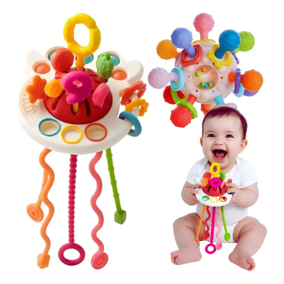 Kit 2 Chocalho Mordedor Montessori Sensorial Bebê - Colorido