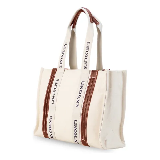 Tote Bag Combinada Asas De Mano Amplia Con Bolsillo Lincolns Color Crudo C/habano