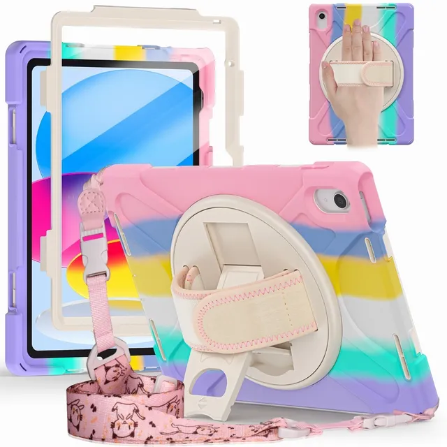 Daketo A2696 Funda Para iPad Generación 11 a3354/a2696 Soporte Giratorio de 360 y Correa Color Rosa