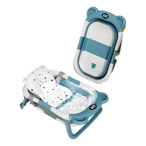 Bañera Bañito Bebe Plegable Almohada Termómetro Verde