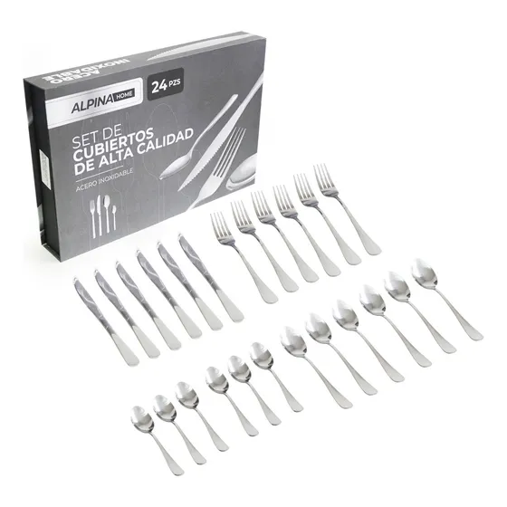 Set De Cubiertos Alpina Home Box 24 Piezas Acero Inoxidable Color Plateado