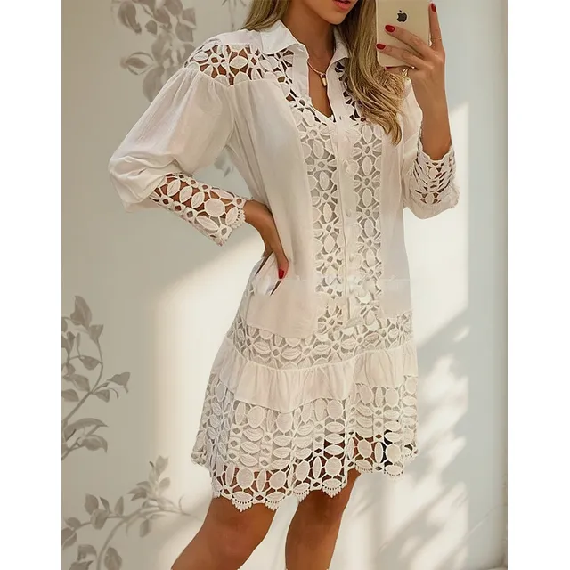 Jersey Camisa De Manga Larga Vestido Camisero Hueco