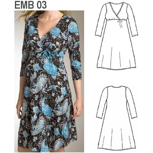 Patrón Vestido Embarazada, Corte Bajo Busto, Escote Cruzado.