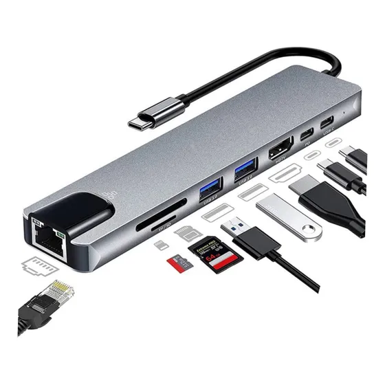 Hub Adaptador Multipuertos 8 En 1 Usb Hdtv