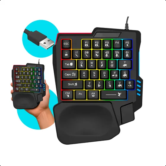 Mini Teclado Gamer Rgb Uma Mão Compacto Ergonômico P Jogos