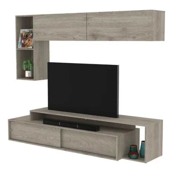 Centro Entretenimiento Mueble P Tv Minimalista Cenizo 2mts