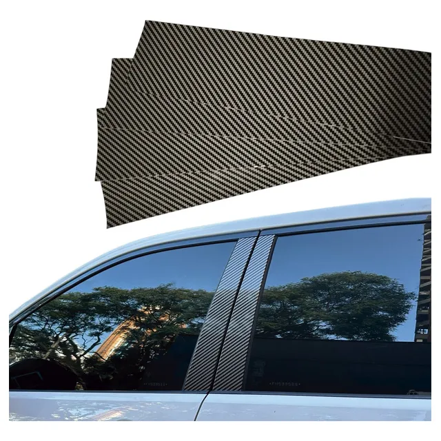 Kit 4 Tiras Adesivos Coluna Carro Fibra Carbono 5d Blackout