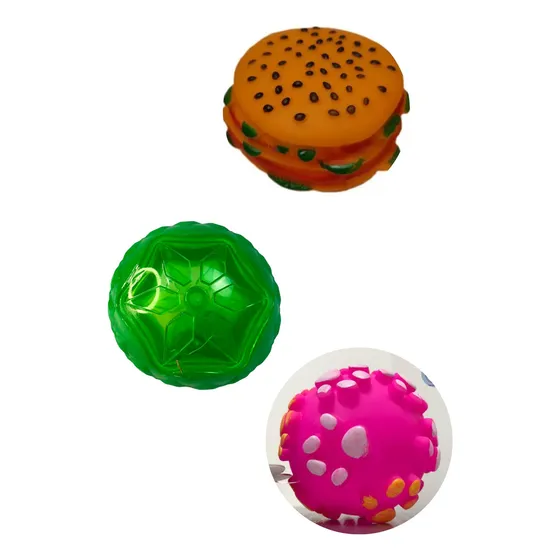 Bolinha Mordedora Para Cachorro Faz Barulho Kit Com 3 Cor Colorida