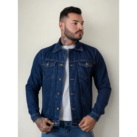 Jaqueta Jeans Masculina 100% Algodão Lavagem Escura Premium