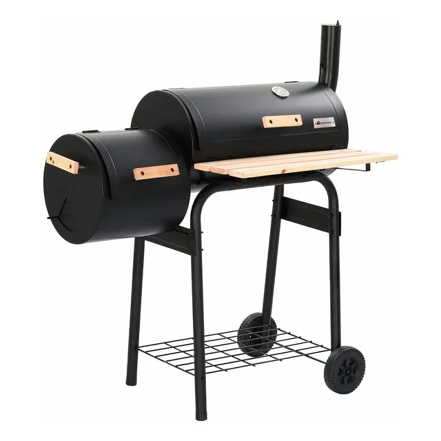 Asador De Carbón Con Ahumador Acero Fundido Para Exteriores Color Negro