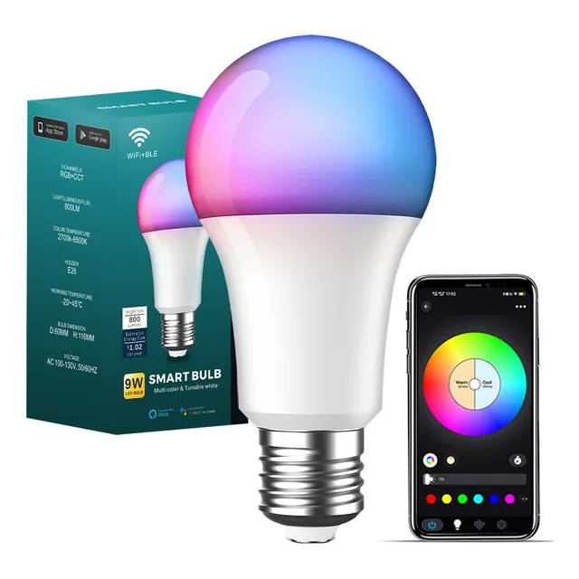 Foco Wifi Inteligente Rgb Alexa Google Siri Focos Bluetooth Inteligentes Rgbcw Focos Led E27 9w Control Por Voz