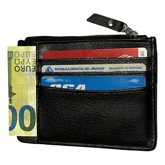 Billetera Ultra Delgada Simil Cuero Unisex Sirve Para Euros® Color Negro