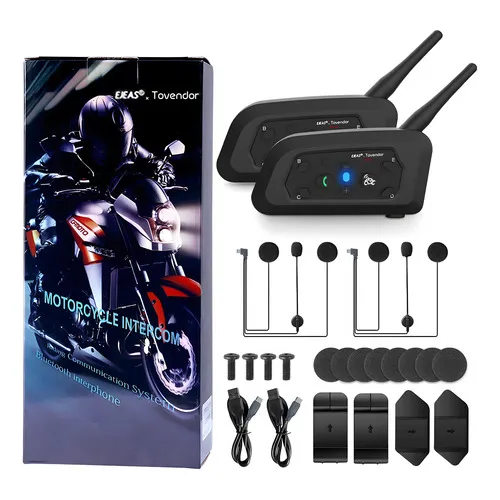 Par De Intercomunicadores Para Cascos De Moto Ejeas V6 Pro Con Bluetooth Negro