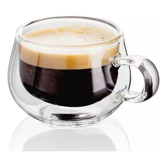 Taza Doble Pared De Vidrio Con Asa Para Café Té Aislamiento Color Transparente Liso