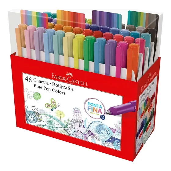 Caneta Fine Pen 48 Cores Faber Castell Mapa Porosa 0.4mm