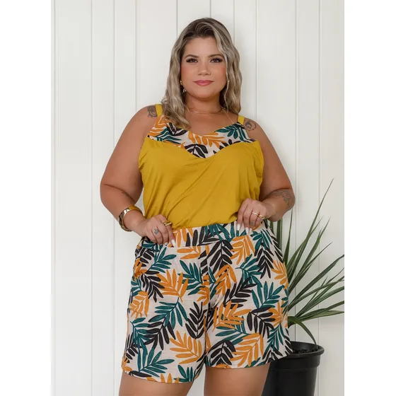 Conjunto Plus Size Short Bermuda Blusinha Regata Verão Gg G1