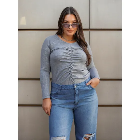 Remera Manga Larga Mujer Morley Elastizado Con Brillo