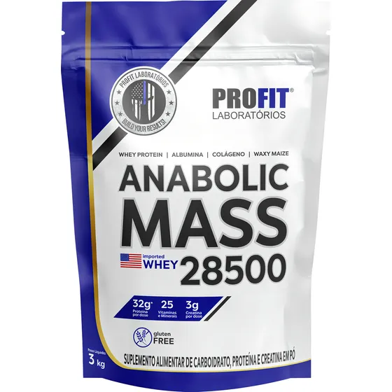 Hipercalórico Anabolic Mass 28500 3kg Profit Labs Sabor Doce de Leite