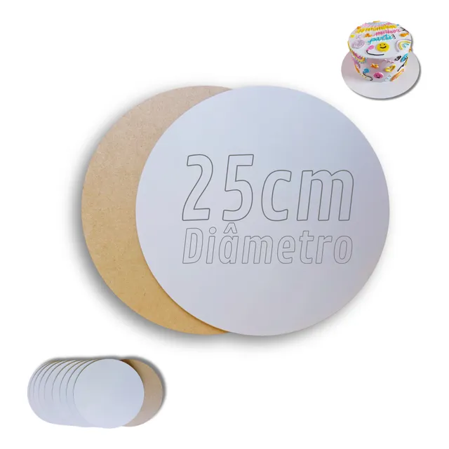 Kit 10 Cake Board 25cm Tabuleiro Bolo Em Mdf 3mm Redondo