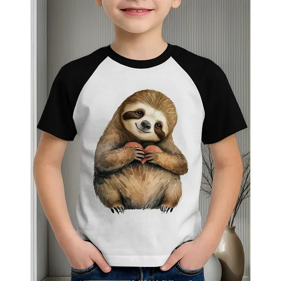 Camiseta Raglan Infantil Bicho Preguiça Coração