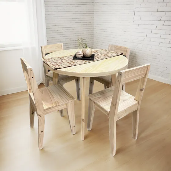 Combo Mesa Comedor Redonda 1mtro+ 4sillas Madera Pino Macizo