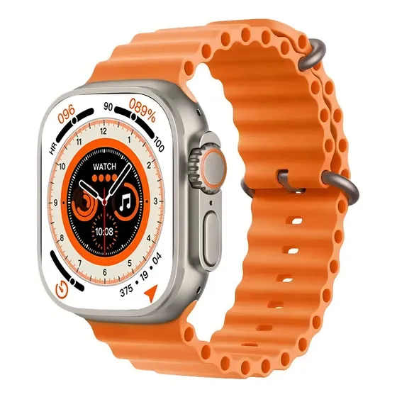 Smart Watch Reloj Inteligente Series 8 Ultra Deportivo Caja Plateado Malla Naranja
