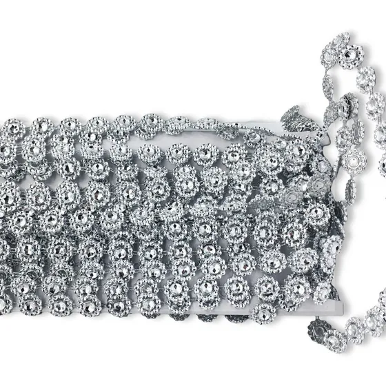 1 Rollo Falso Strass Florcitas 10mm X 10 Yardas Plateado.