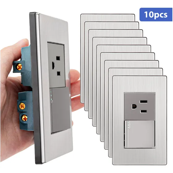 Kit De 10pzs Placa Acero Inox Con 1 Contacto Y 1 Apagador