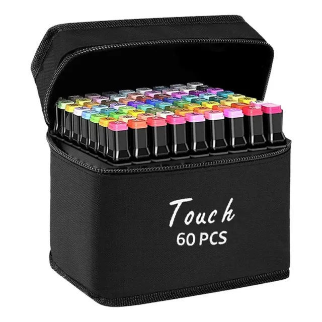 Marcadores Doble Punta Plumones 60 Colores Estuche Negro