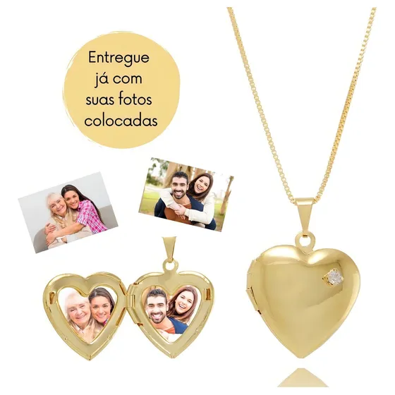 Colar Relicário en Forma de Coração en Ouro Flavia Xavier Jóias