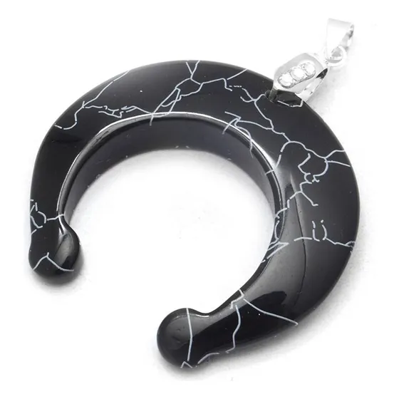 Dije Luna Invertida Piedra Howlite Negro 4,2 Cm