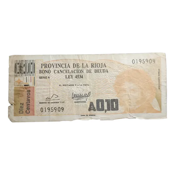 Prov. La Rioja  Bono De Deuda 0,10 Australes  1986