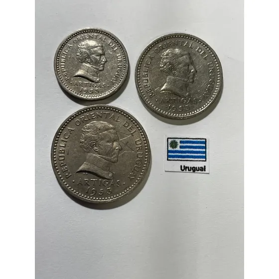 Moeda 2, 5 E 10 Centésimos 1953, Ur 128 Uruguai