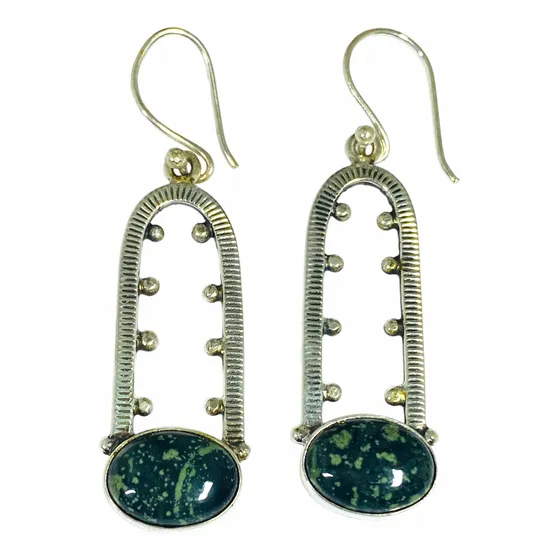Aros Plata 925 Cuarzo Jaspe Cocodrilo Kambaba 100% Natural