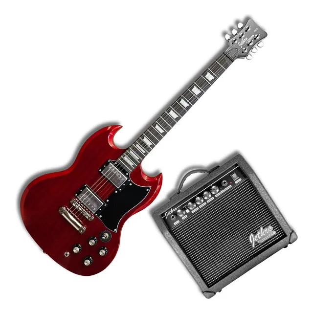 Paquete Guitarra Electrica Jethro Series By Steelpro 050-sk Color TRANSPARENT RED SAPELE VENEER Material del diapasón ALAMO NEGRO Orientación de la mano Diestro
