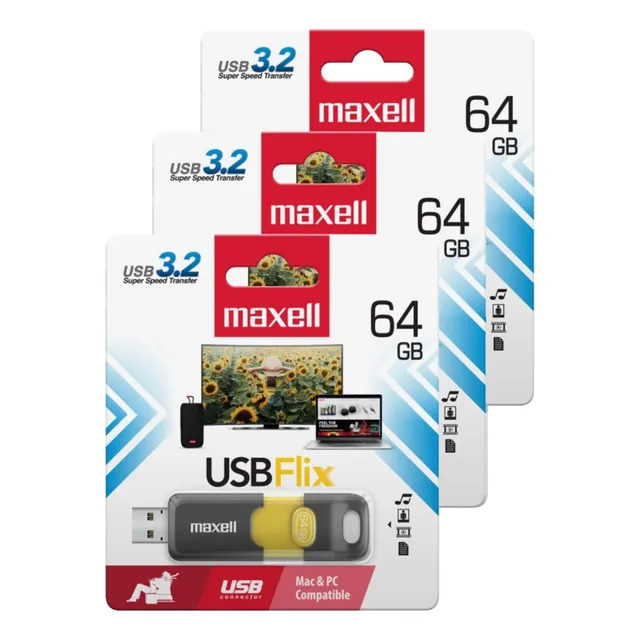Pack 3 Pendrive Maxell Flix 64gb 3.2
