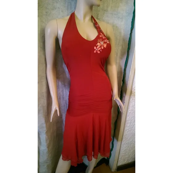 Vestido Rojo De Flores- Tala M- 100 Cm De Largo- Nina Pin