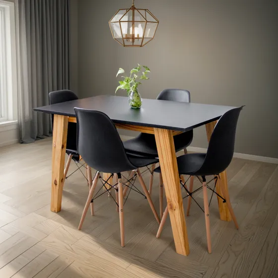 Juego Comedor Nórdico Mesa Escandinava 140 + 4 Sillas Eames