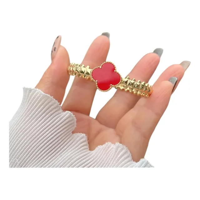Pulsera Brazalete Acero Inoxidable Van Cleef Trébol